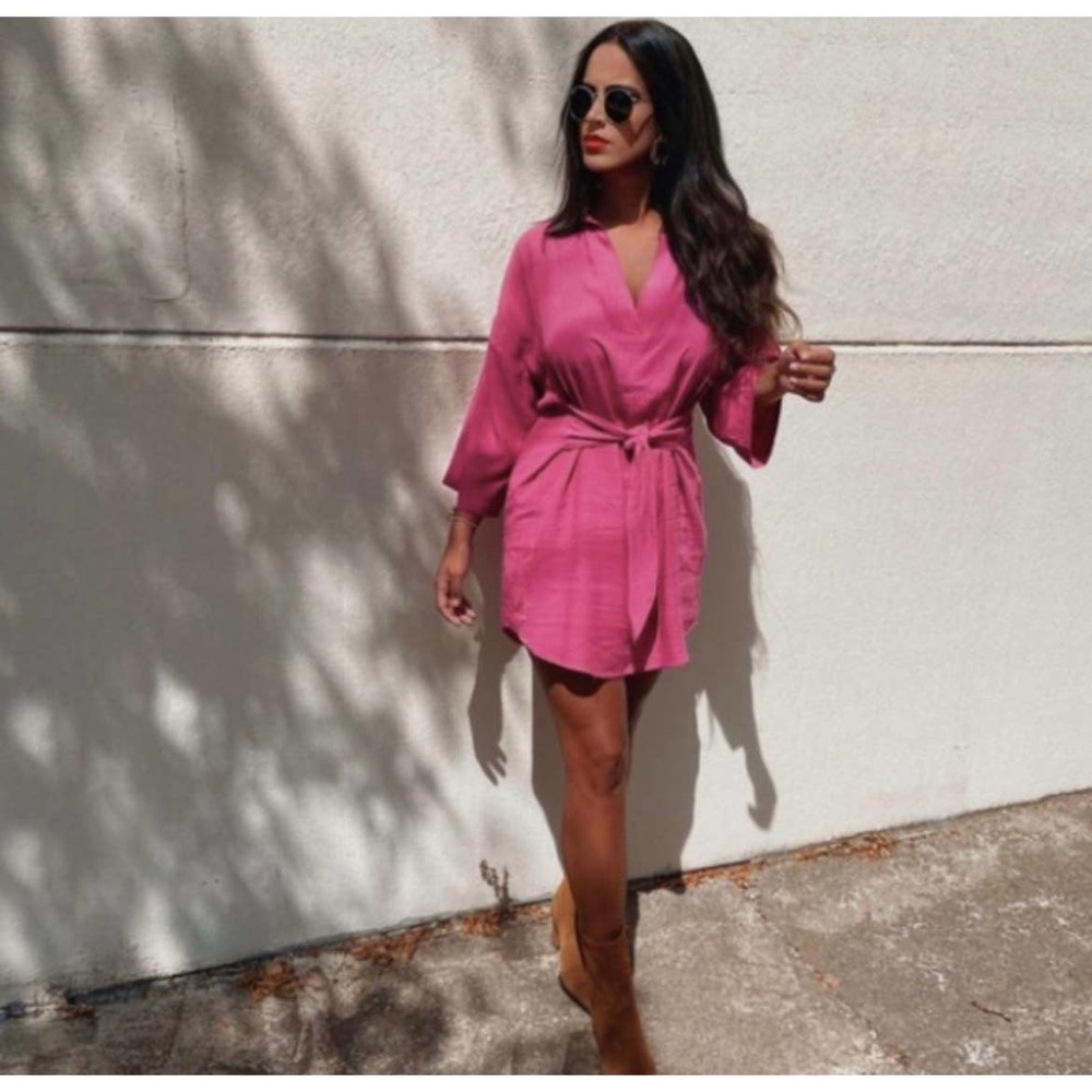 ZARA BLOGGER FAVORITE KNOTTED WAIST MINI DRESS FUCHSIA